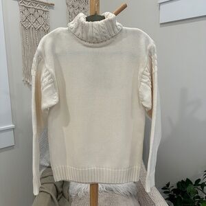 Talbots Cream Cable Knit Turtleneck Sweater Medium Cotton
